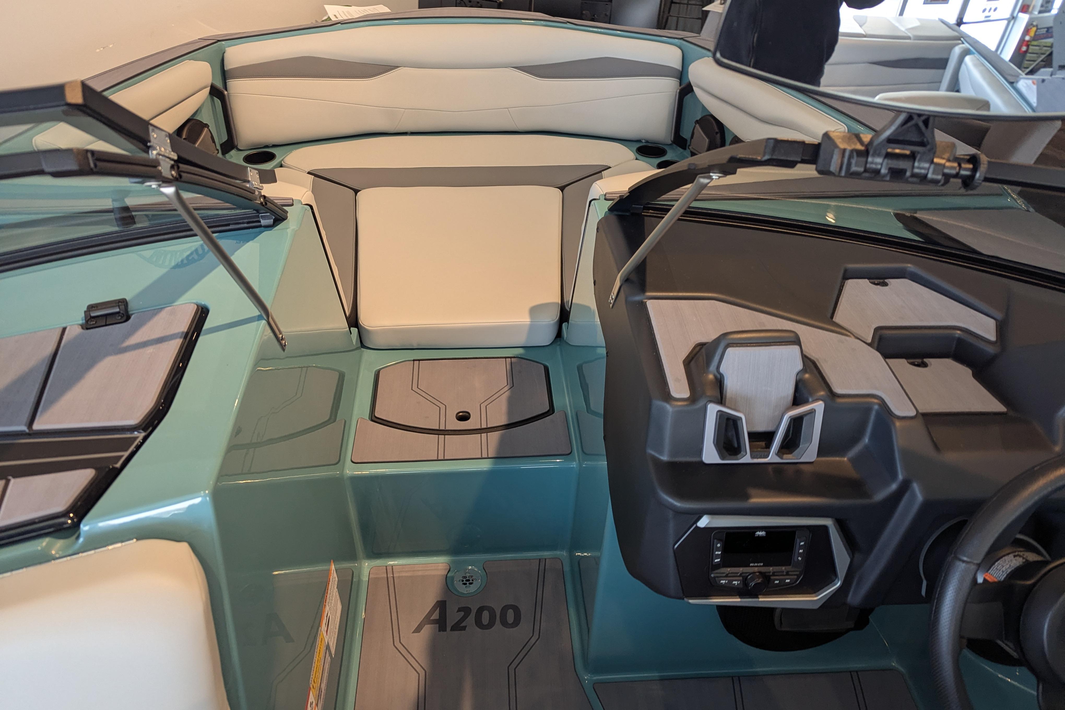 2026 Axis A200 boat interior with modern dashboard and seating.
