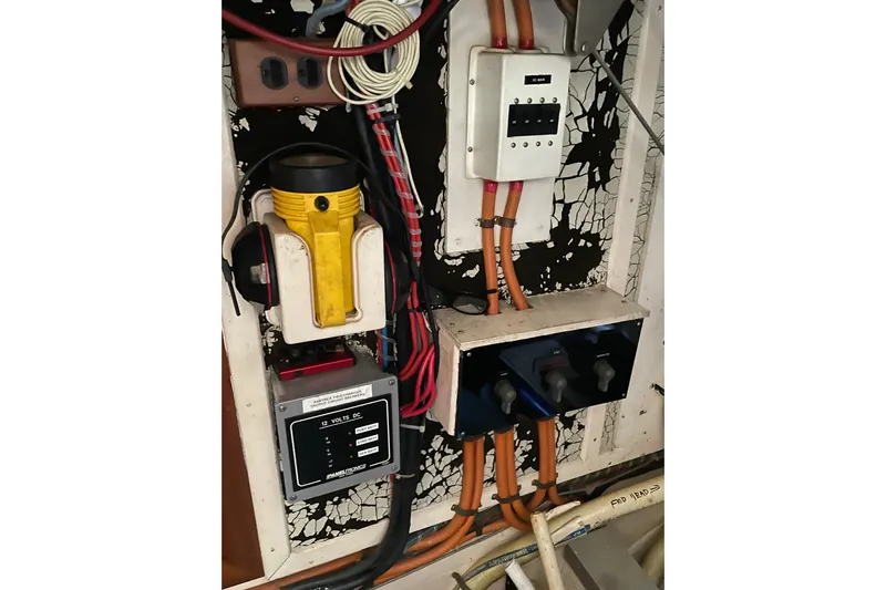 Daddy's Dream Yacht Photos Pics Electrical panel and wiring inside a 1991 Grand Banks 46 Motoryacht.