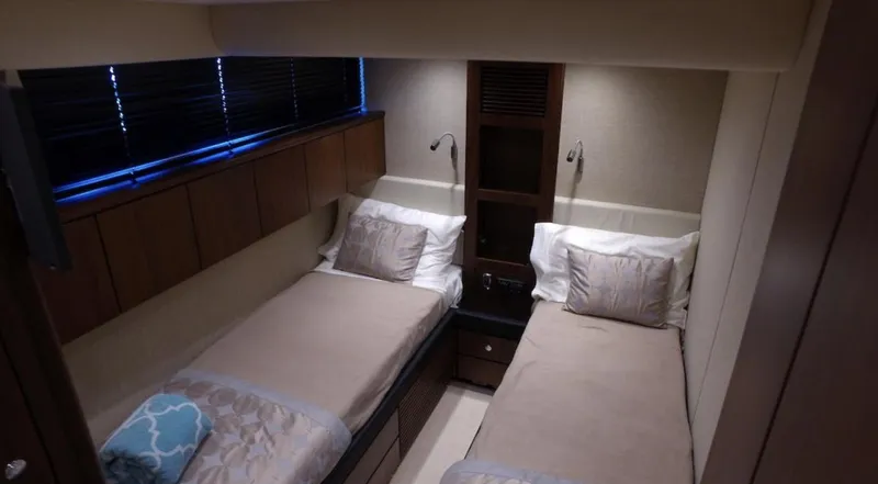  Yacht Photos Pics Twin cabin interior of 2014 Fairline Squadron 78 Custom yacht.