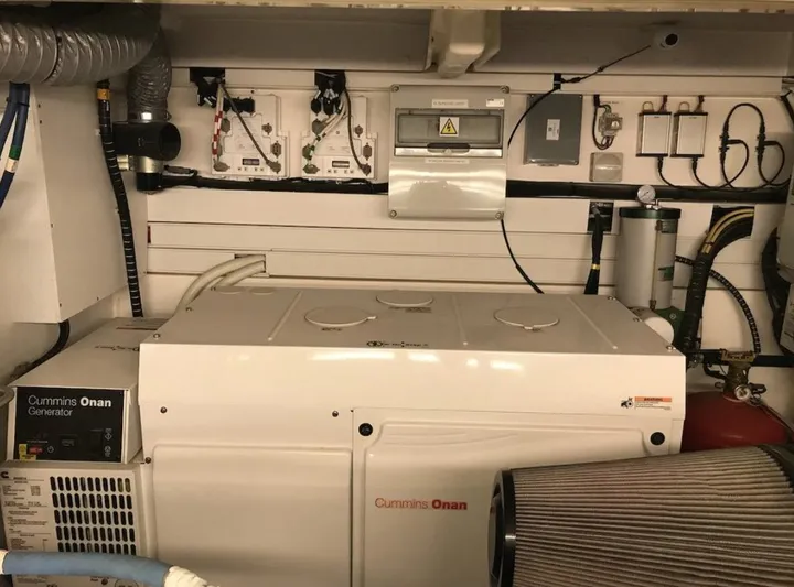  Yacht Photos Pics Engine room of 2014 Fairline Squadron 78 Custom with Cummins Onan generator.