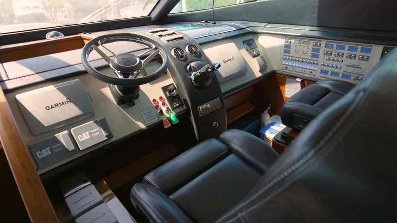  Yacht Photos Pics 2014 Fairline Squadron 78 Custom yacht cockpit with advanced navigation controls.