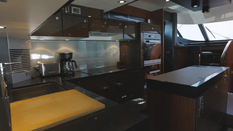  Yacht Photos Pics Luxurious kitchen interior of 2014 Fairline Squadron 78 Custom yacht.