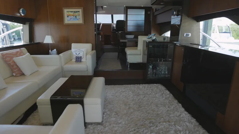  Yacht Photos Pics Luxurious interior of 2014 Fairline Squadron 78 Custom yacht with elegant furnishings.