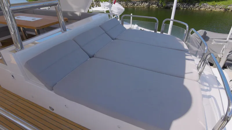  Yacht Photos Pics Luxury sunbed on 2014 Fairline Squadron 78 Custom yacht deck.