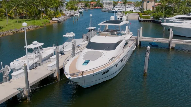  Yacht Photos Pics Luxury yacht Fairline Squadron 78 Custom 2014 docked in a marina.