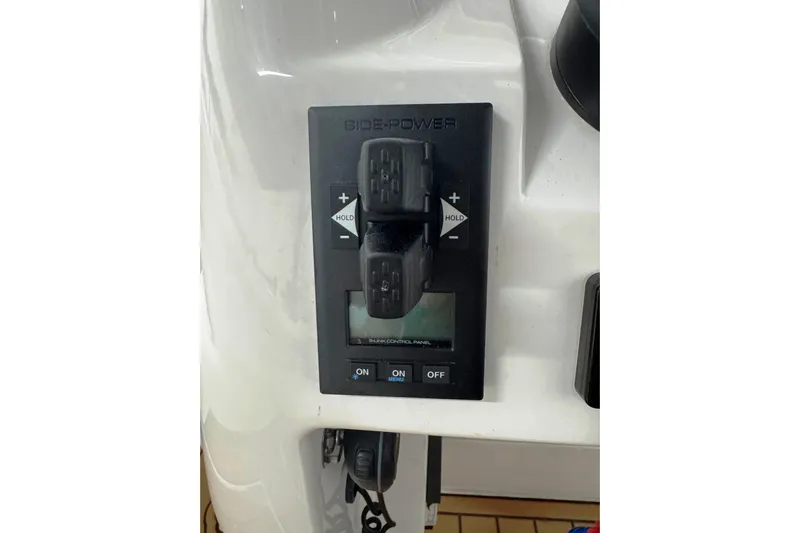 T/t Jodi Ann Yacht Photos Pics Side-Power control panel on 2019 Intrepid 345 Nomad FE boat dashboard.