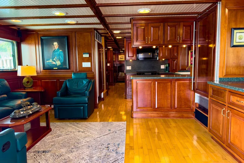 North Yacht Photos Pics Luxurious interior of 2002 Darling Yachts Custom Aluminum, featuring elegant wood finishes and modern amenities.