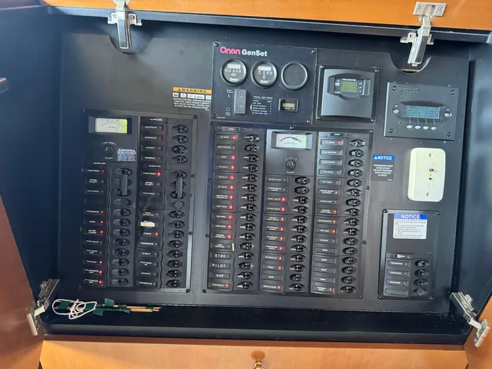  Yacht Photos Pics Electrical control panel of a 2005 Meridian 490 Pilothouse boat with Onan GenSet.