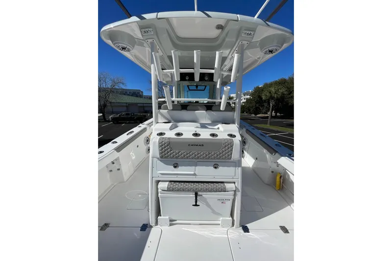  Yacht Photos Pics 2024 Caymas 34 CT boat interior with seating and storage, showcasing modern design.