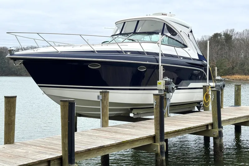 Blue Skye Yacht Photos Pics 2016 Formula 34 Performance Cruiser on a dock lift, side view.