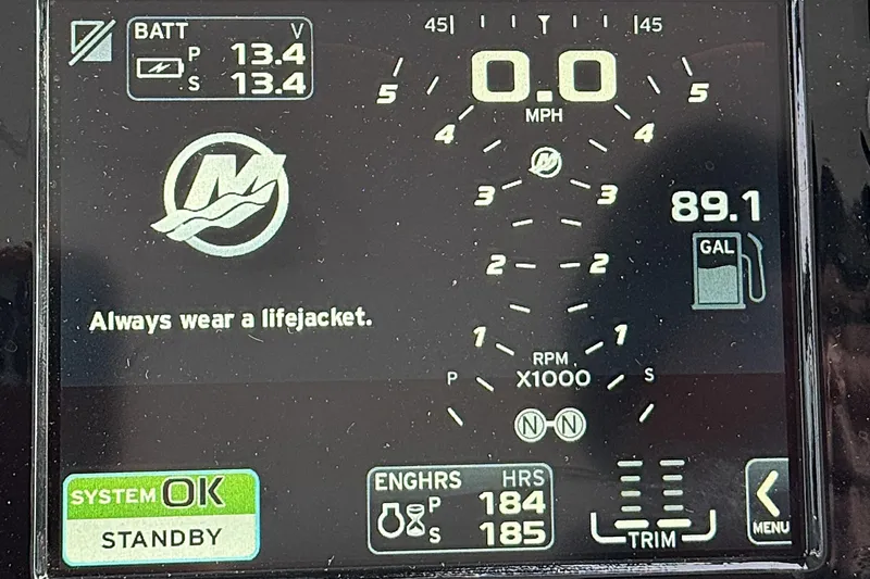 Blue Skye Yacht Photos Pics Dashboard of 2016 Formula 34 Performance Cruiser showing speed, fuel, and system status.