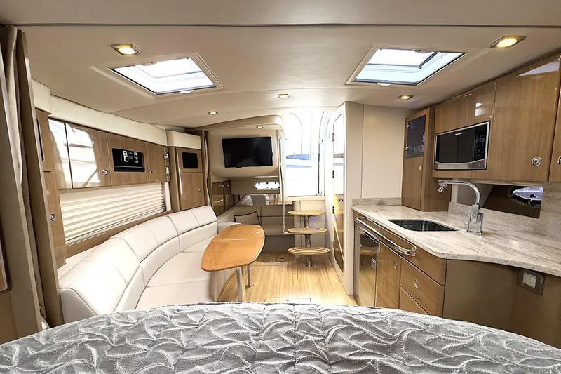 Blue Skye Yacht Photos Pics Luxurious interior of a 2016 Formula 34 Performance Cruiser with modern amenities and elegant design.