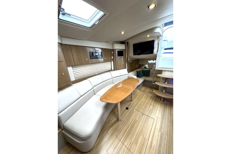 Blue Skye Yacht Photos Pics Luxurious interior of 2016 Formula 34 Performance Cruiser with elegant seating and modern amenities.