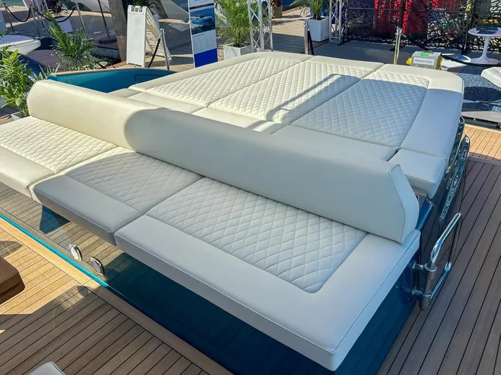  Yacht Photos Pics Luxurious seating area on the 2024 Solaris Power 52 Open yacht.