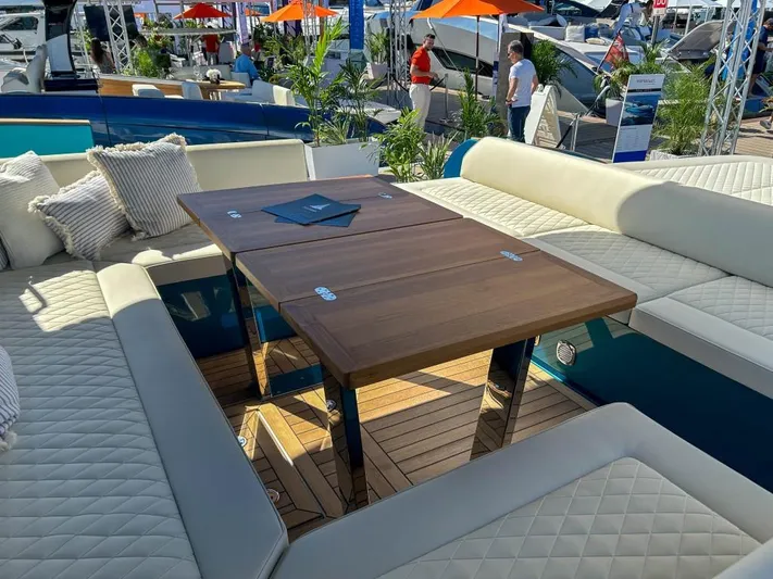  Yacht Photos Pics Luxurious seating area on the 2024 Solaris Power 52 Open yacht.