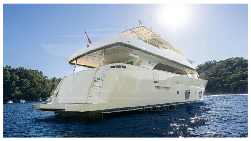  Yacht Photos Pics Luxury 2008 Ferretti Yachts Customline Navetta 26 on serene blue waters.