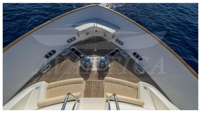  Yacht Photos Pics Bow view of 2008 Ferretti Yachts Customline Navetta 26 on open sea.