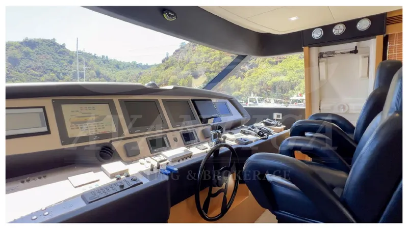  Yacht Photos Pics Pilothouse of 2008 Ferretti Yachts Customline Navetta 26 with modern navigation equipment.