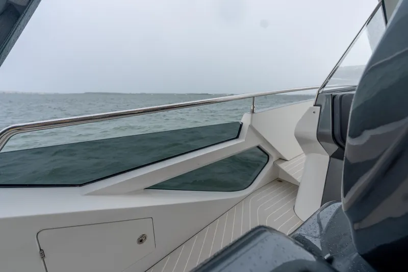 Azul Yacht Photos Pics 2021 Azimut Verve 47 yacht interior with sleek design and ocean view.