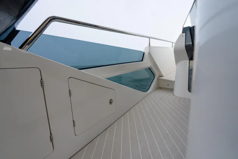 Azul Yacht Photos Pics Azimut Verve 47 yacht deck, 2021 model, featuring sleek design and modern railings.