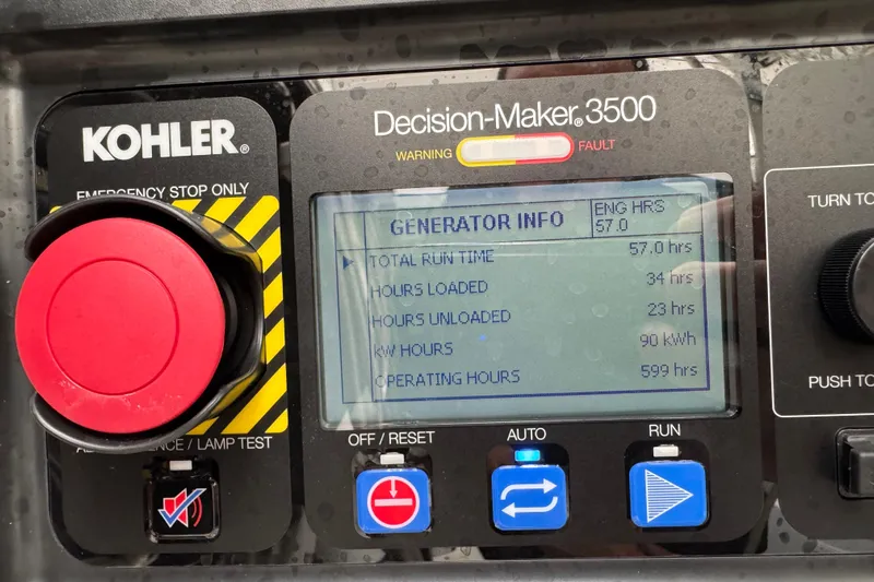 Azul Yacht Photos Pics Kohler generator control panel displaying runtime and operational data for Azimut Verve 47, 2021 model.