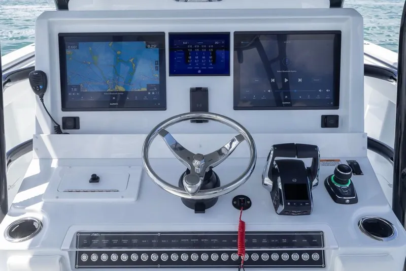  Yacht Photos Pics Helm of 2026 Invincible 36 Catamaran with advanced navigation and control systems.