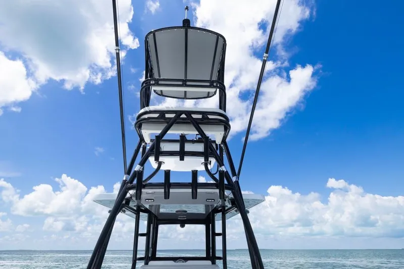  Yacht Photos Pics Invincible 36 Catamaran 2026, tower view against blue sky and ocean backdrop.