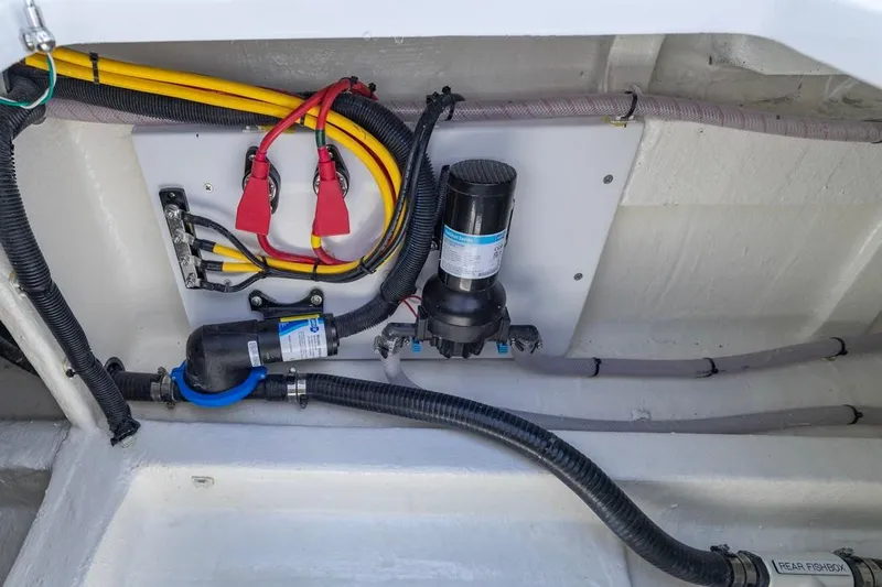  Yacht Photos Pics Electrical and plumbing components inside a 2026 Invincible 36 Catamaran boat.