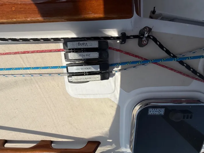 Dawn Treader Yacht Photos Pics Sailing ropes and cleats on a 2005 Tartan 3700 Keel/Centerboard deck.
