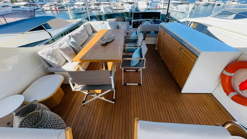 Yacht Photos Pics Luxurious 2016 Canados 76 yacht deck with elegant seating and dining area.
