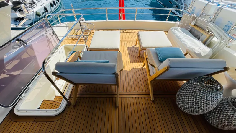  Yacht Photos Pics Luxurious 2016 Canados 76 yacht deck with elegant seating and ocean view.