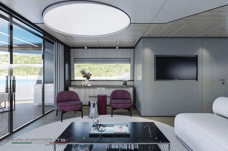  Yacht Photos Pics Luxurious interior of 2025 MandaYachts S09, featuring modern design and elegant furnishings.