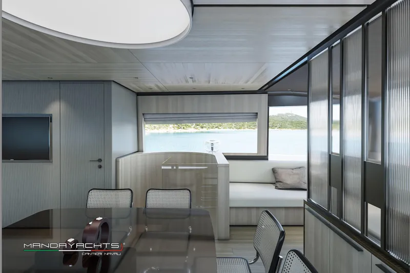  Yacht Photos Pics Luxurious interior of 2025 MandaYachts S09, featuring modern design and scenic window view.