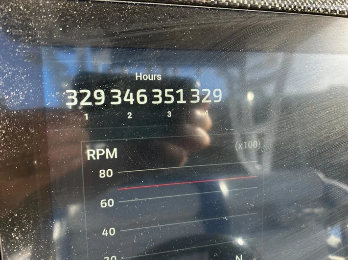  Yacht Photos Pics Close-up of Nor-Tech 392 Superfish 2022 boat's digital hour meter and RPM display.