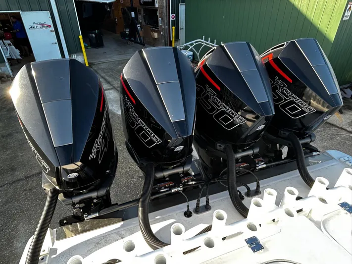  Yacht Photos Pics Four powerful outboard motors on a 2022 Nor-Tech 392 Superfish boat.