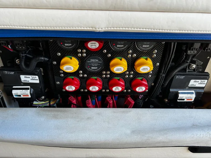  Yacht Photos Pics Electrical control panel of a 2022 Nor-Tech 392 Superfish boat.