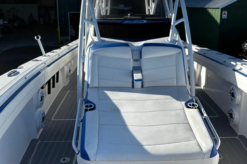  Yacht Photos Pics 2022 Nor-Tech 392 Superfish boat with white and blue seating.