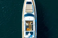 Aerial view of 2023 Nimbus W11 yacht on open water.