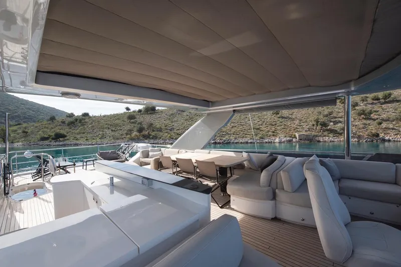 Lady Parisa Yacht Photos Pics Luxurious 2014 Princess 88 Motor Yacht with spacious outdoor seating and scenic water view.