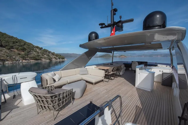 Lady Parisa Yacht Photos Pics Luxurious 2014 Princess 88 Motor Yacht with spacious deck and elegant seating area.