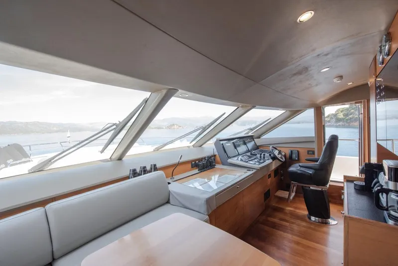Lady Parisa Yacht Photos Pics Luxurious interior of 2014 Princess 88 Motor Yacht with panoramic windows and modern helm.