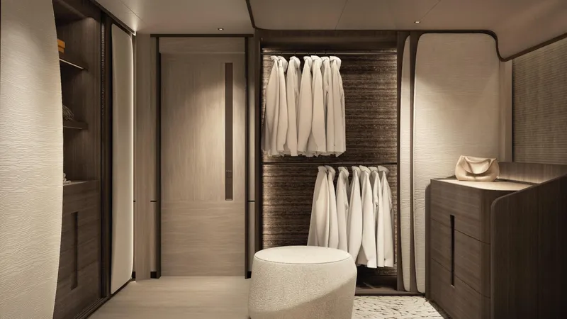  Yacht Photos Pics Luxurious interior of Rossinavi Bersek 47 yacht, featuring elegant wood finishes and modern design, 2026.