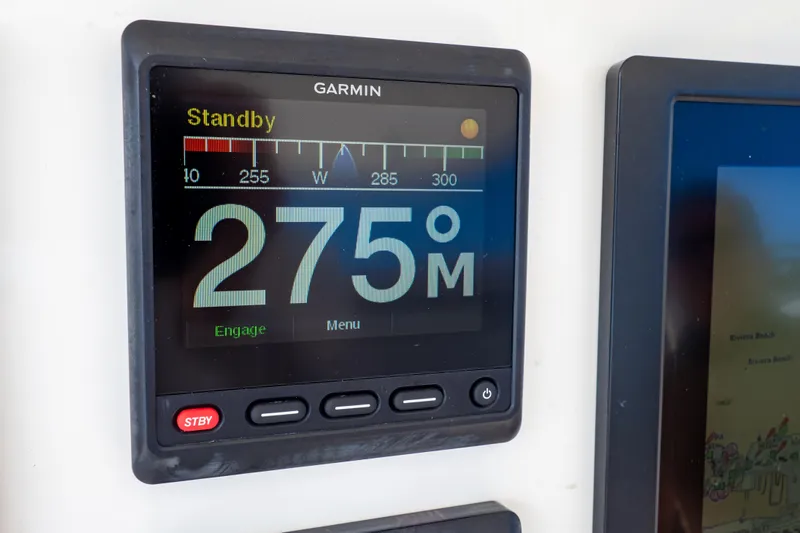  Yacht Photos Pics Garmin navigation display on 2015 Intrepid 327 Cuddy showing 275° heading.