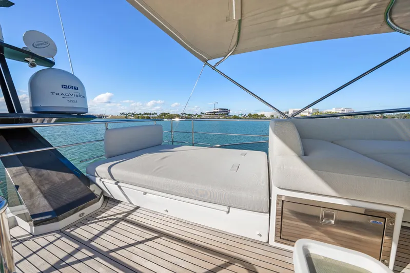 Swaha Yacht Photos Pics Luxurious 2018 Azimut S7 yacht deck with comfortable seating and ocean view.