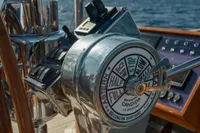 Throttle control on 1929 Camper & Nicholsons J Class yacht, featuring vintage nautical design.