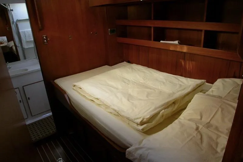 Matchless Yacht Photos Pics Cozy cabin interior of 1982 Chantier Naval de l&rsquo;Anitra RON HOLLAND 68 yacht.