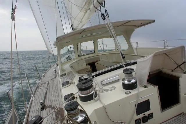 Matchless Yacht Photos Pics Sailing yacht "RON HOLLAND 68" by Chantier Naval de l&rsquo;Anitra, 1982, on open sea.