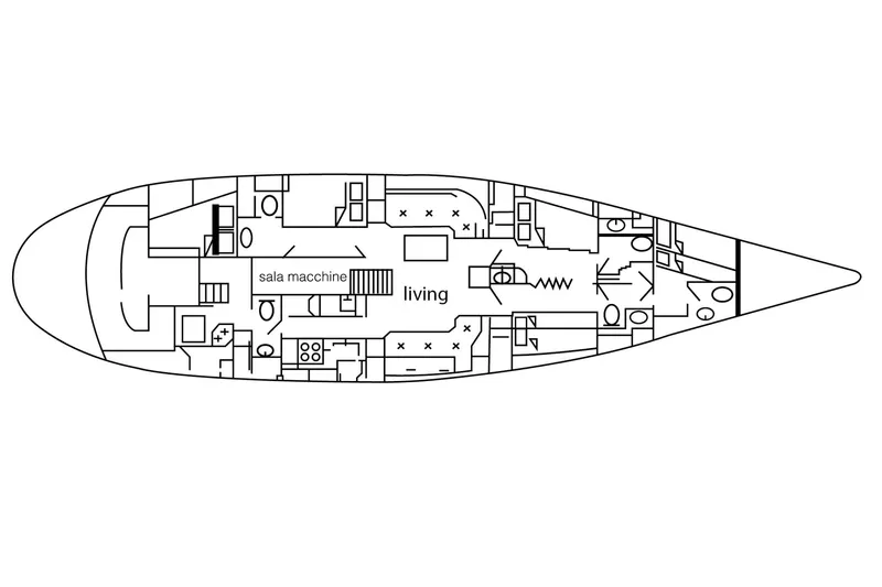 Matchless Yacht Photos Pics Floor plan of 1982 Chantier Naval de l&rsquo;Anitra RON HOLLAND 68 yacht, featuring living area.