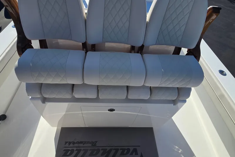 Emily Ann Yacht Photos Pics 2025 Valhalla Boatworks V-29 Hybrid seating with quilted upholstery and sleek design.