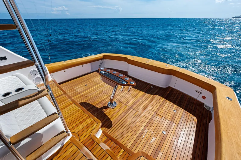  Yacht Photos Pics Luxurious 2025 Viking 64 Convertible yacht deck with ocean view.